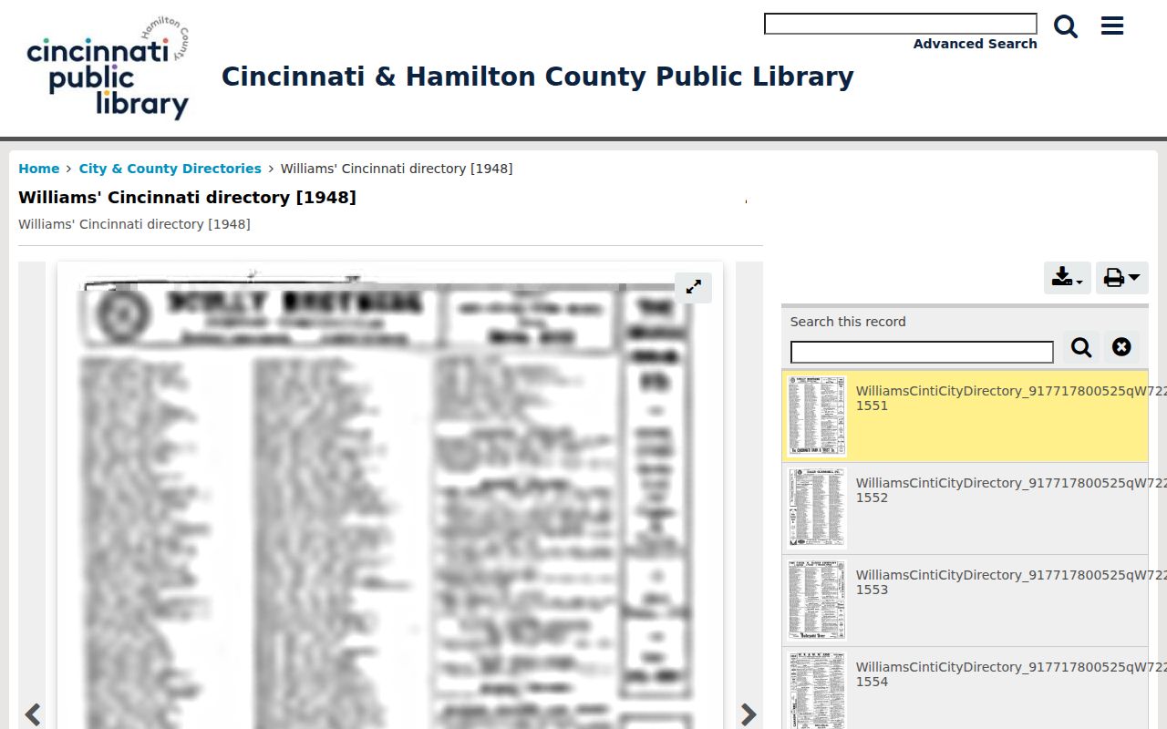 Colerain Township city directory research in the Williams Cincinnati 1948 collection