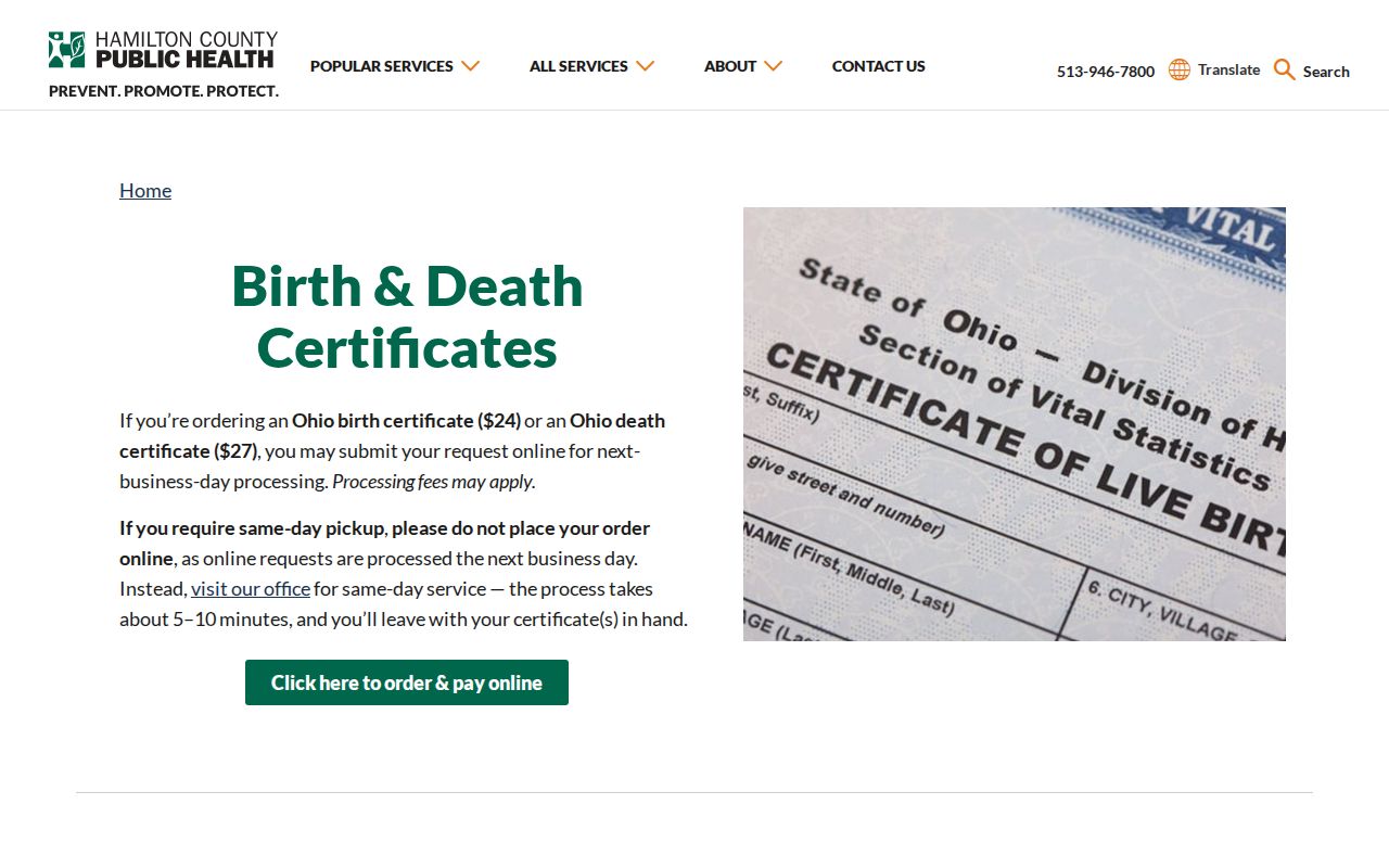 Colerain Township residents directory Hamilton County birth and death certificates