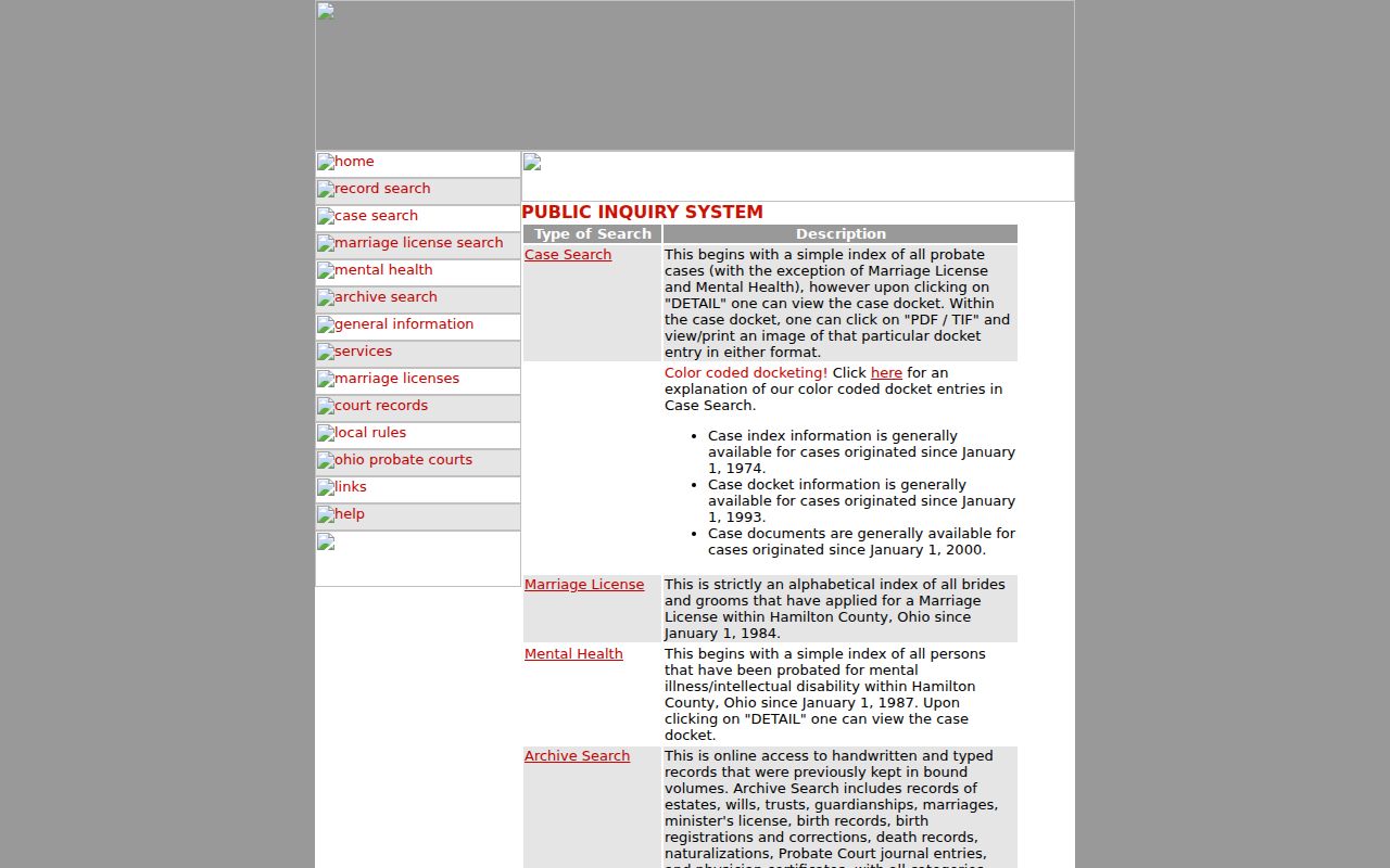 Colerain Township residents directory Hamilton County Probate public inquiry