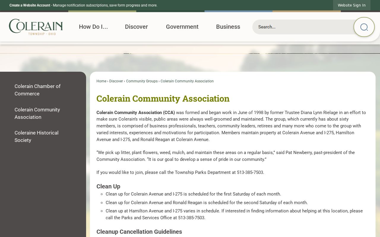 Colerain Township neighbors Colerain Community Association public contact page