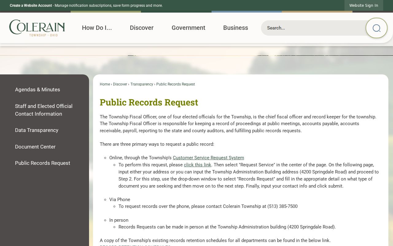 Colerain Township neighbors public records request workflow